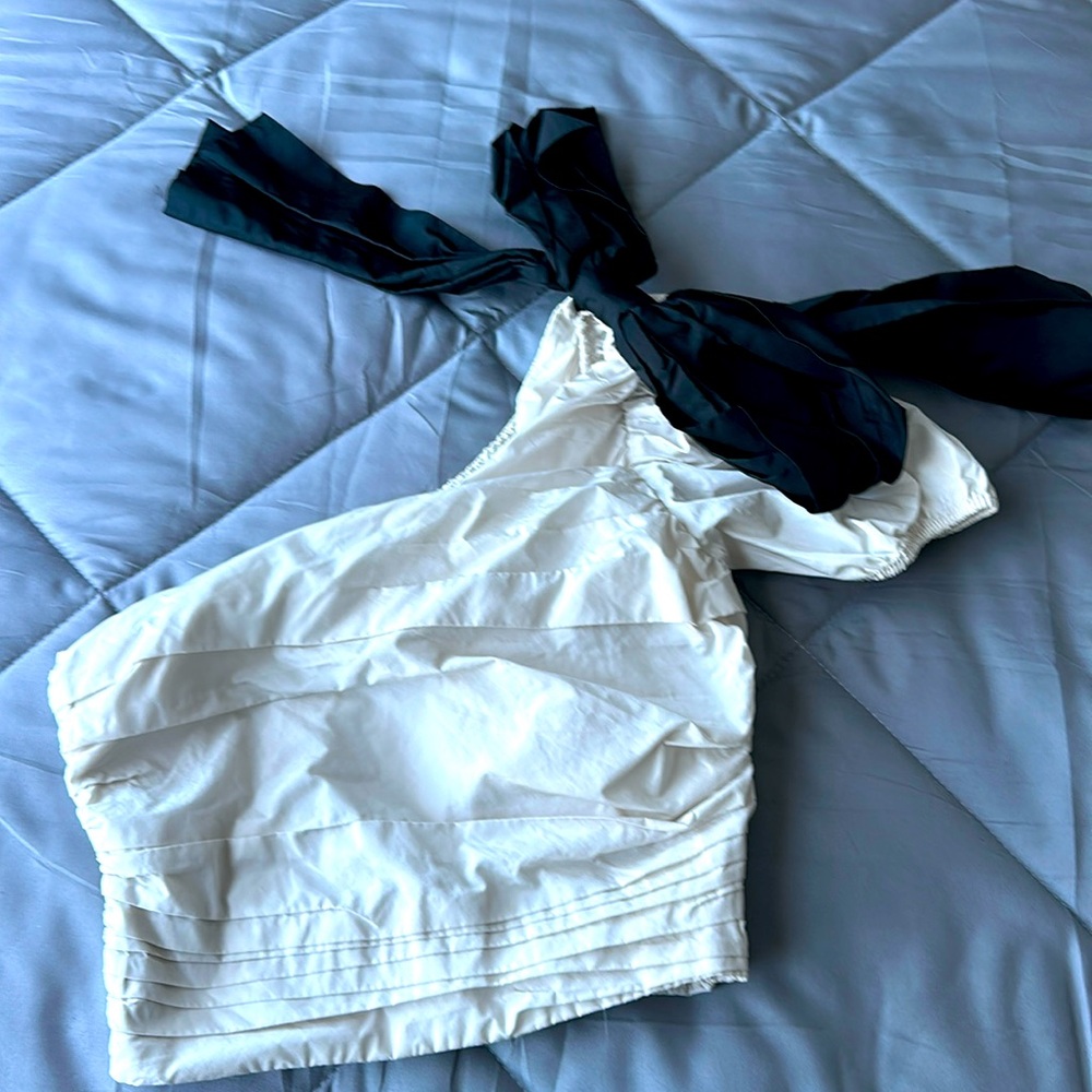 Zara off the shoulder bow crop shirt